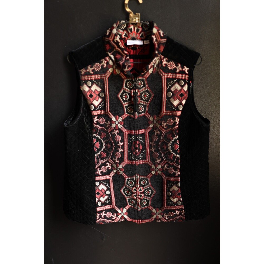 Susan Graver Tapestry Velvet Zipper Front Vest  Grandmacore Whimsigoth Vamp 14